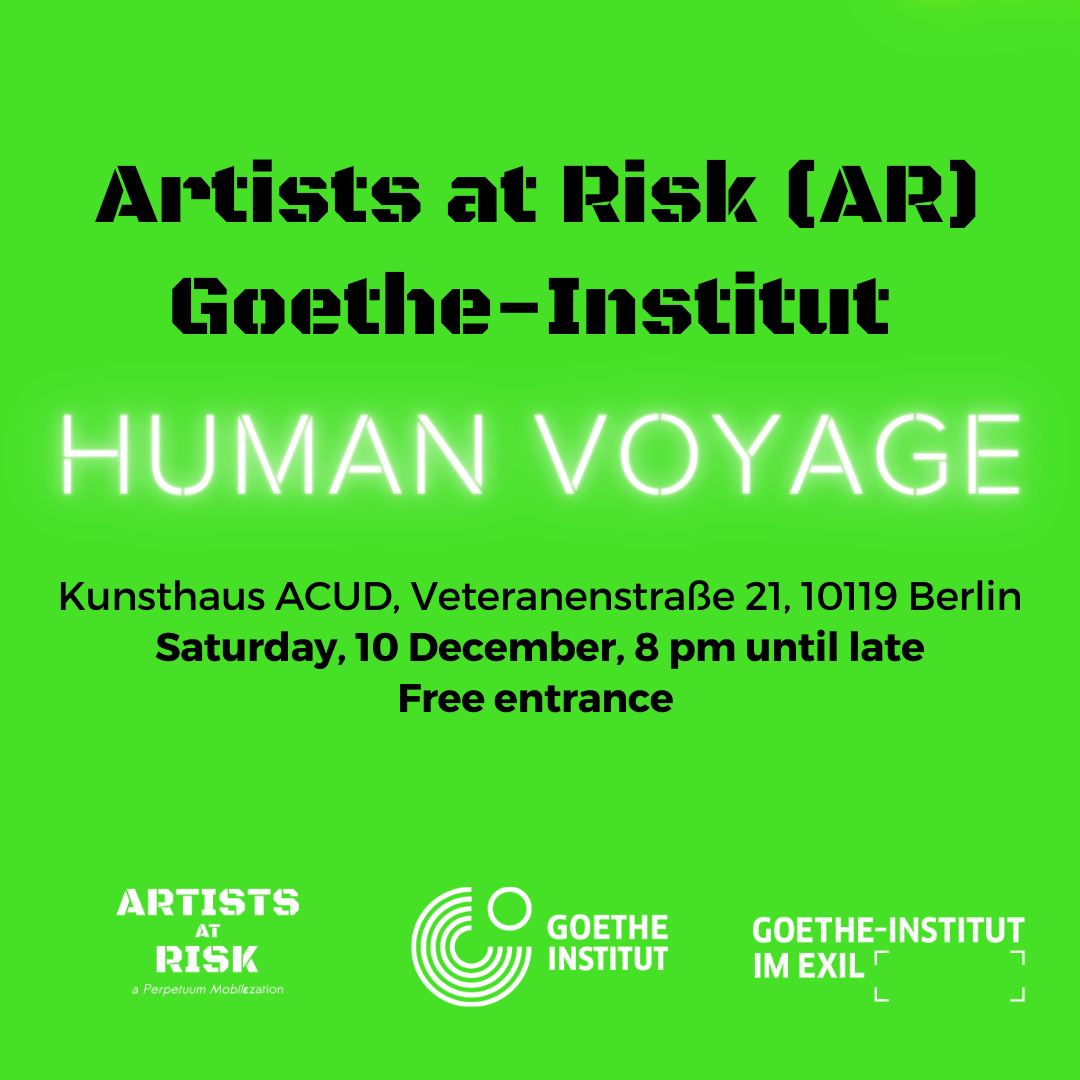 PerpetualMobi's tweet photo. AR and @goetheinstitut are celebrating their partnership for Ukrainian artists under threat! Open afterparty with Mariia Lukianchuk/Andriy Neretin, Maryna Klochko and Alex Sirous and human margareeta! Saturday 10 December, 8pm at Kunsthaus ACUD, Veteranenstraße 21, Berlin. https://t.co/cOkNMWKH85