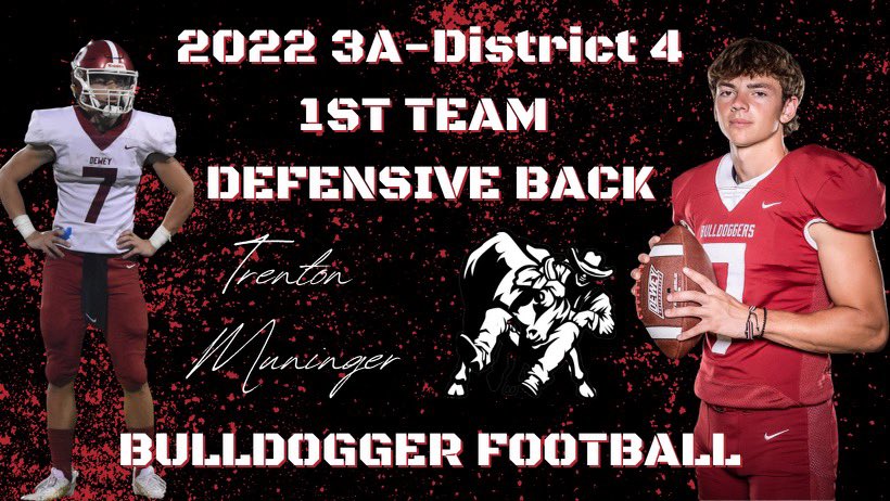 Congratulations to Trenton Muninger 3A-District 4 - 1st Team Defensive Back