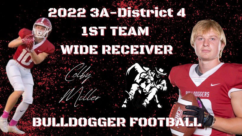 Congratulations to Colby Miller 3A-District 4 - 1st Team Wide Receiver