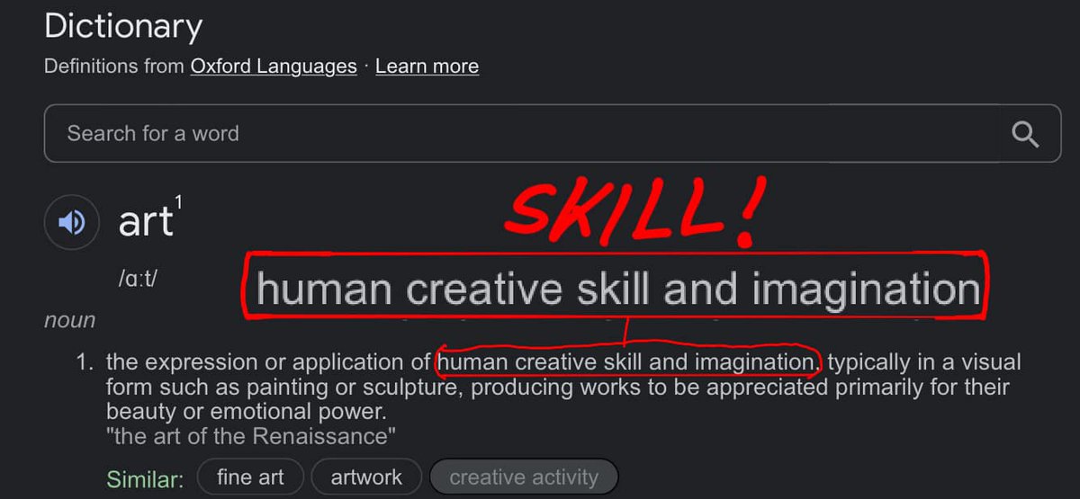 Oxford Languages has spoken:

AI is NOT ART

The Debate is OVER, thank you very much ^^