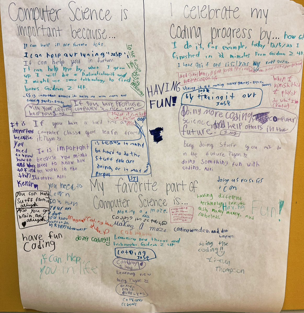 Throughout the week, students have been reflecting on their experiences in Computer Science. Check out what they shared! #CSEdWeek #CelebratingProgress