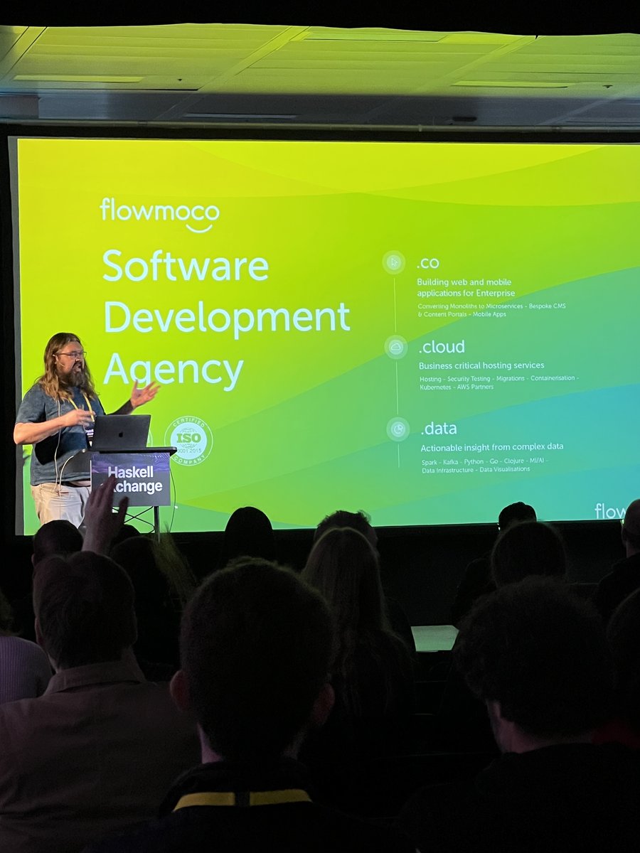 Next up at #Haskell eXchange 2022 is <a href="/robwithhair/">Robert Harrison</a> with his fascinating talk on "Haskell and Category Theory at Vodafone" #HaskellX #categorytheory #functionalprogramming