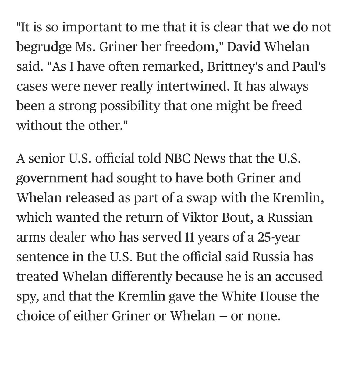 Paul Whelan's family is happy for Brittney Griner. You should be too. If you don't know how these things work, just sit this one out