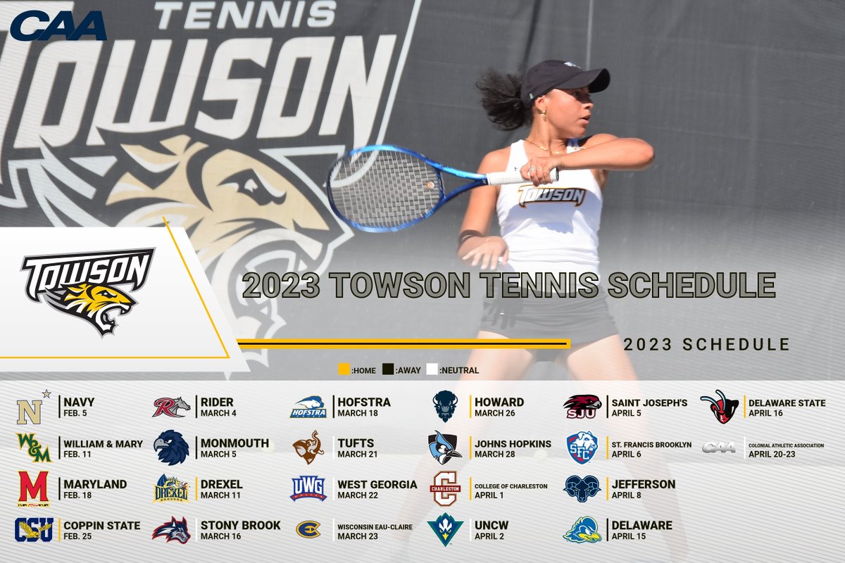 Towson_WTEN's tweet photo. Towson Tennis releases 2023 spring schedule.🐯🎾
📰:https://t.co/UQ9mAs56nk

#GohTigers x #UnitedWeRoar x #NCAATennis https://t.co/Po0e7TphnN