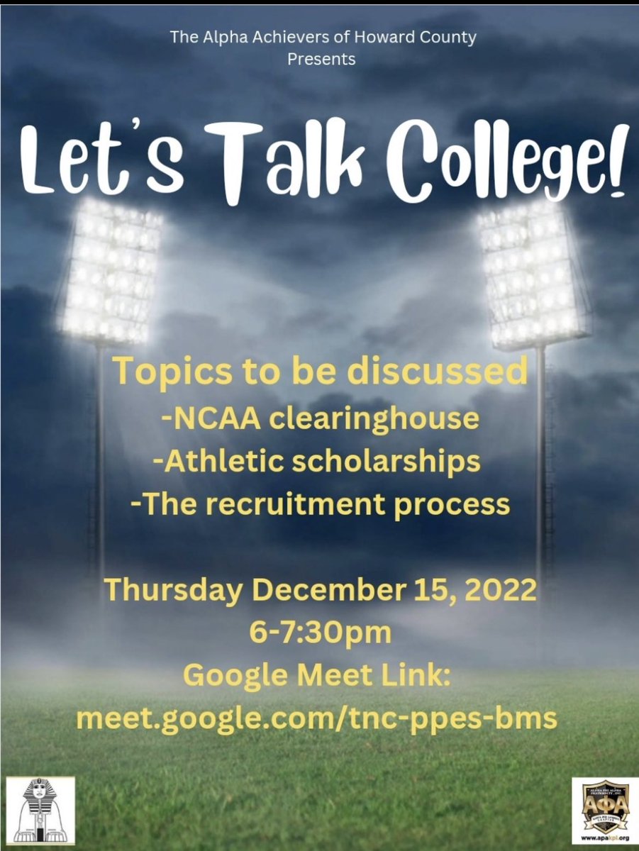 Interested in playing sports on the college level.  Come join us for our “Let’s Talk College” information session.  We hope to see you there!