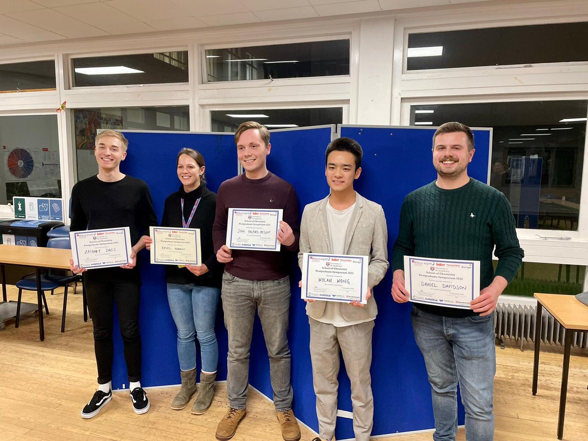 Congratulations to all winners of the postgraduate symposium <a href="/StAndrewsChem/">St Andrews School of Chemistry</a> - especially to <a href="/ZachHDavis/">Zachary</a> for winning the first prize for his outstanding oral presentation! 🥇🥳