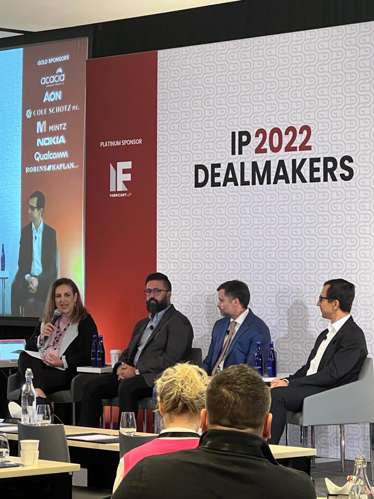 At our first panel on #SEP dealmaking <a href="/lkravets/">Lenny Kravets</a> <a href="/InterDigitalCom/">InterDigital (IDCC)</a> discussing valuing #SEP patents, Kavon Nasabzadeh #Ofinno points out the risks involved in developing and selling #SEP #patents, with Hasan Rashid GE Licensing, led by Taraneh Maghame of Maghame IP Consulting.
