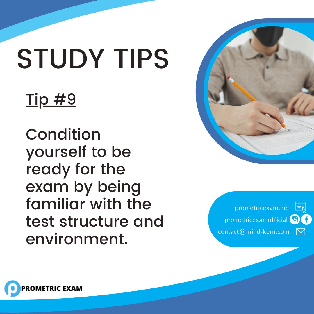 ExamPrometric's tweet photo. Study Tip #9: Research on how the structure of the test that you will be taking so you won't be surprised on the big day.

Follow us for more tips!

#prometricexam #studytips #prometricexams #DHAexam #SaudiPrometric #SCFHS #QatarPrometricExam https://t.co/s6aTqr1eCg