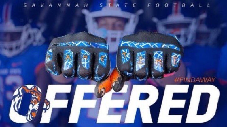 After a great conversation with <a href="/aekelton/">Coach Kelton</a> I am blessed to have earned my 10th offer from Savannah state university 💙🧡!! <a href="/coachpaxia/">Coach Paxia</a> <a href="/CoachHeldreth/">Jordan Heldreth</a> <a href="/FootballFpc/">Palms2Pines Football Exposure</a> <a href="/FPCHSFootball/">FPC Football</a> <a href="/grindtime_moss/">Coach Moss</a>