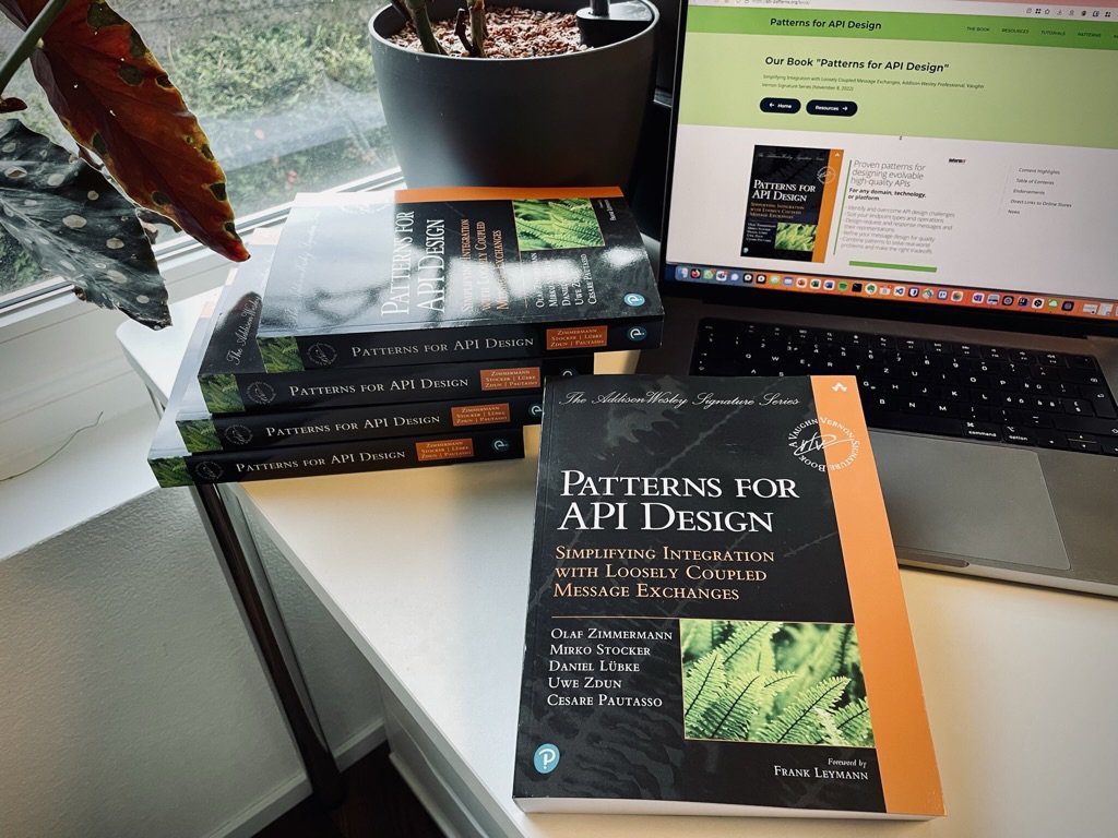 I am so excited to announce the release of our book "Patterns for API Design" in the <a href="/VaughnVernon/">Vaughn Vernon</a>  Signature Series at Addison-Wesley. The pattern language comprises 44 patterns that are explained with context, pros and cons, and concrete examples.
