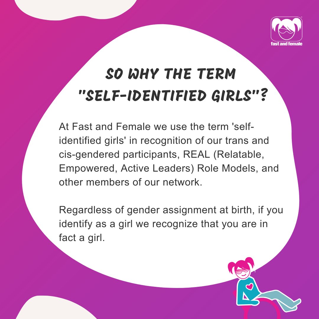 girlsforwardca's tweet image. A reminder: we use the term 'self-identified girls' in recognition of our trans and cis-gendered participants, Role Models, and other members of our network. Regardless of gender assignment at birth, if you identify as a girl we recognize that you are in fact a girl.