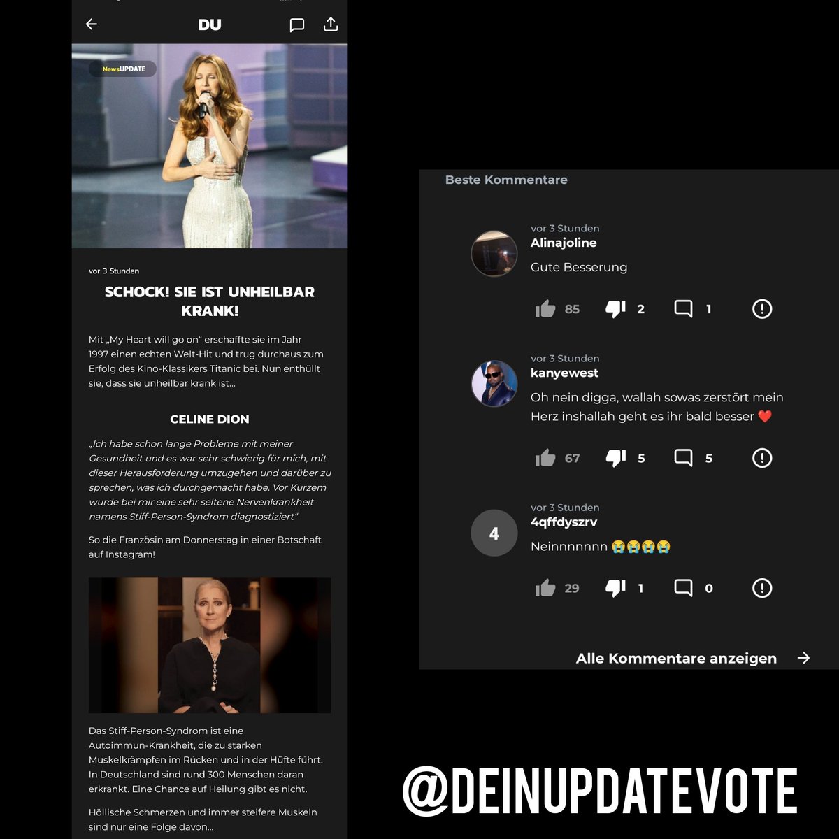 DeinUpdateVote's tweet photo. #News #CelineDion #DeinUpdate https://t.co/vQ76c35ZWR