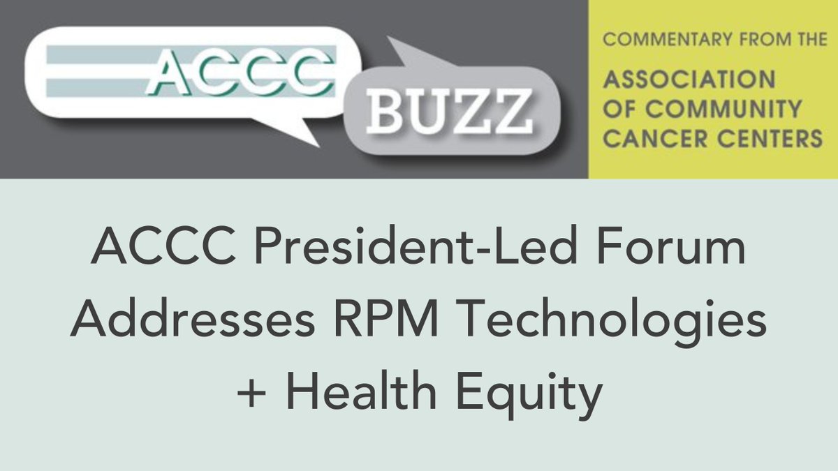 ACCC President <a href="/drpenberthy/">David R. Penberthy, MD MBA</a>'s third Tech Talk, held in November, convened subject matter experts and ACCC members to discuss #remote patient monitoring (RPM) and #HealthEquity in #CancerCare. Read more in our blog: bit.ly/3Y8Io7f 

#telehealth #oncology #RPM