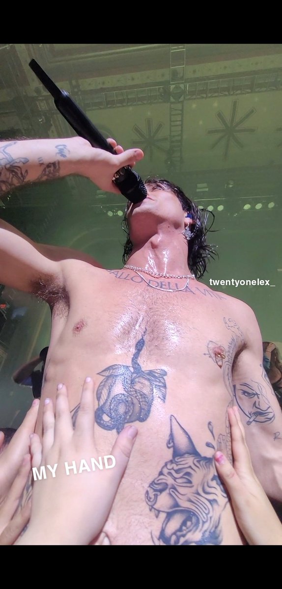 twentyonelex_'s tweet photo. i will never emotionally recover from this moment (i may or may not have licked my hand after this 👁👁) #loudkidstour #maneskin #damianodavid https://t.co/0TgBKiEI0N