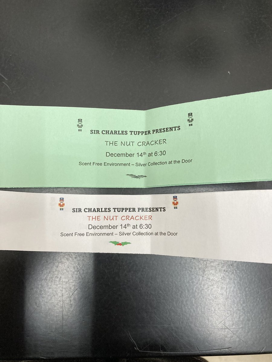 Tupper1930's tweet photo. Tickets went home today for the holiday concert today. WHITE TICKETS ARE FOR 1:30PM AFTERNOON SHOW ONLY (NOT 630). GREEN TICKETS ARE FOR 6:30PM EVENING SHOW ONLY! Sorry for the confusion https://t.co/t5m9tSF2US