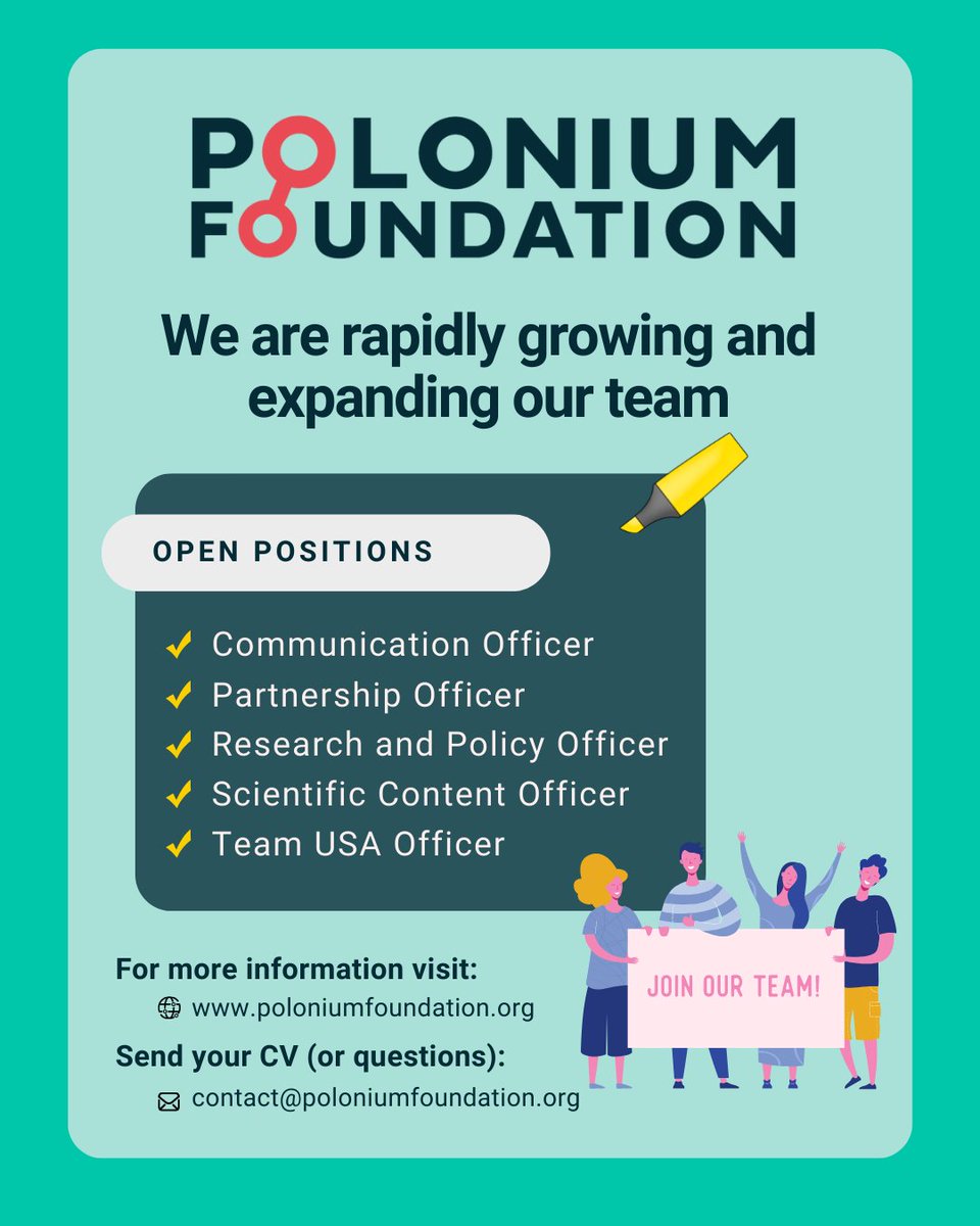 We are looking for volunteers to join us!
We are a team spread all around the globe from USA to Europe to south-east Asia working online through Slack, Trello and Zoom (but trying to meet in person regularly!)
Check out available roles and contact us!
poloniumfoundation.org