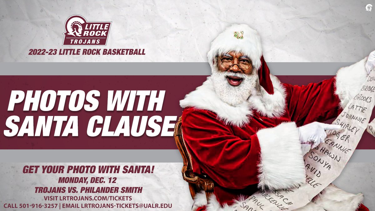Get your 📸 with 🎅 and catch the excitement of #LittleRocksTeam ⚔️🏀 as the Trojans host Philander Smith on Monday at 6:30 p.m.

🎟 bit.ly/3FDHj0j