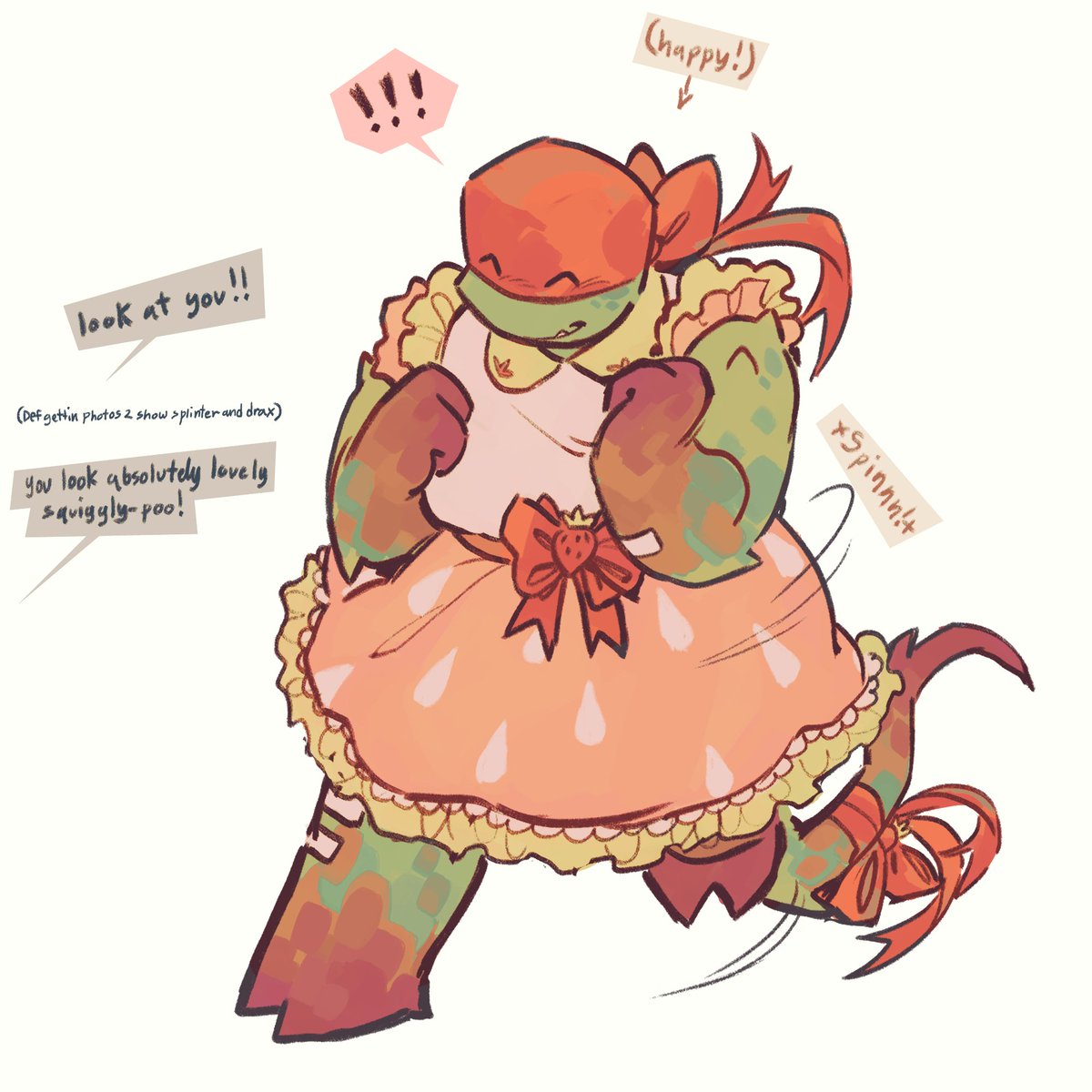time_woods's tweet photo. whenever the tots are dropped off for babysitting she always makes it a goal to give em a whole new wardrobe while shes got em #rottmnt #tmnt https://t.co/RSd7dXzCj0