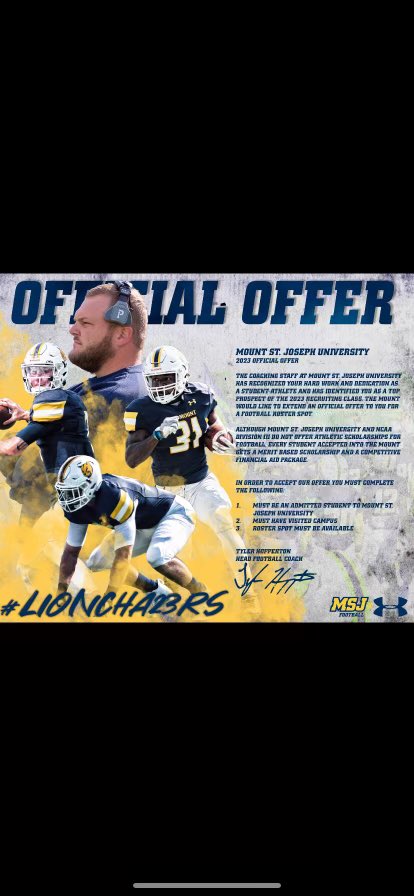 After a great talk with Coach Rich today at school I am excited and blessed to have received an opportunity to play at @MSJ_FB !! @xeniabucsfb @CoachHopperton @MauriceHarden16