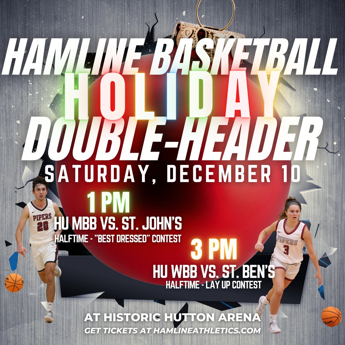 HUPipers's tweet photo. 🎄 Some fun things on tap for Saturday! 🎄

M 🏀 | vs. Saint John's at 1 p.m. "Best Dressed Contest" at Halftime

W 🏀 | vs. Saint Benedict at 3 p.m., "Lay Up Contest" at Halftime

See you there! https://t.co/cfJyNBGkUz