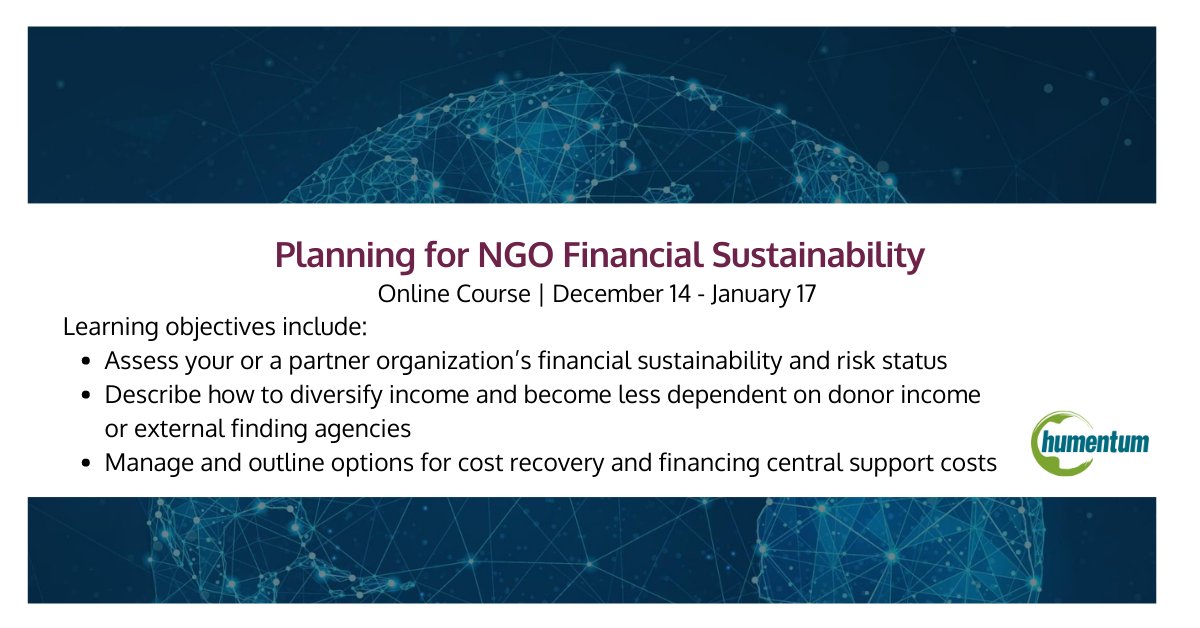 humentum_org's tweet photo. In this #onlinecourse,  we will share many valuable tools and techniques, including Humentum’s recipe to build a sustainable #financingstrategy for NGOs, INGOs or partner organizations, now and in the future.

▶️ Secure your seat now: https://t.co/QYK8M1FRrQ