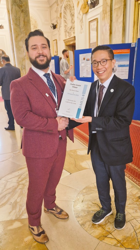 Absolutely delighted to have been awarded first prize for best oral presentation in the student stream at @BMUS_Ultrasound 2022! @BMUS #BMUS2022 #Ultrasound #Radiology #Vascular #Urology