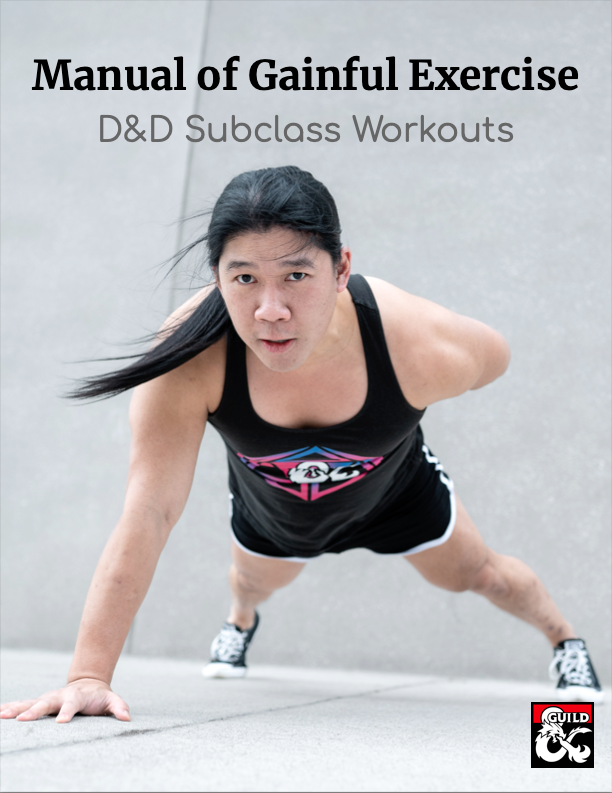 DeeEmSteve's tweet photo. I've been working on this for over a year, and it's finally done.

A workout for every D&amp;D subclass - all tested by yours truly!

It's gonna be pay-what-you-want and it comes out on Monday on DMs Guild. LET'S GOOOOOO. 🔥💪🏼🔥 https://t.co/hdd70EVosz