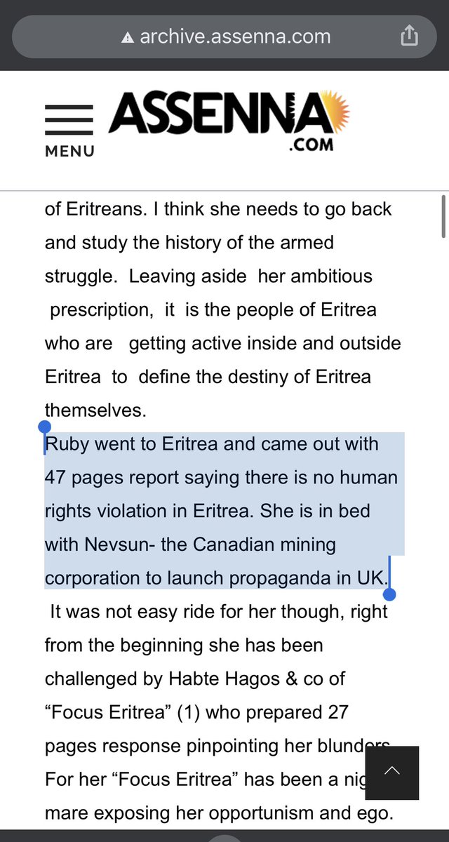 fffstars's tweet photo. 6/8 The charity also received donation from Ruby Sandhu.
As consultant/adviser she’s employed by the regime to push the narrative there are no Human rights violations in #Eritrea

In 2015 she’s hired to work w/ Canada #Nevsun to convince uk of same narrative and mining >> 🇪🇷 ppl https://t.co/f4aAWqsRKN