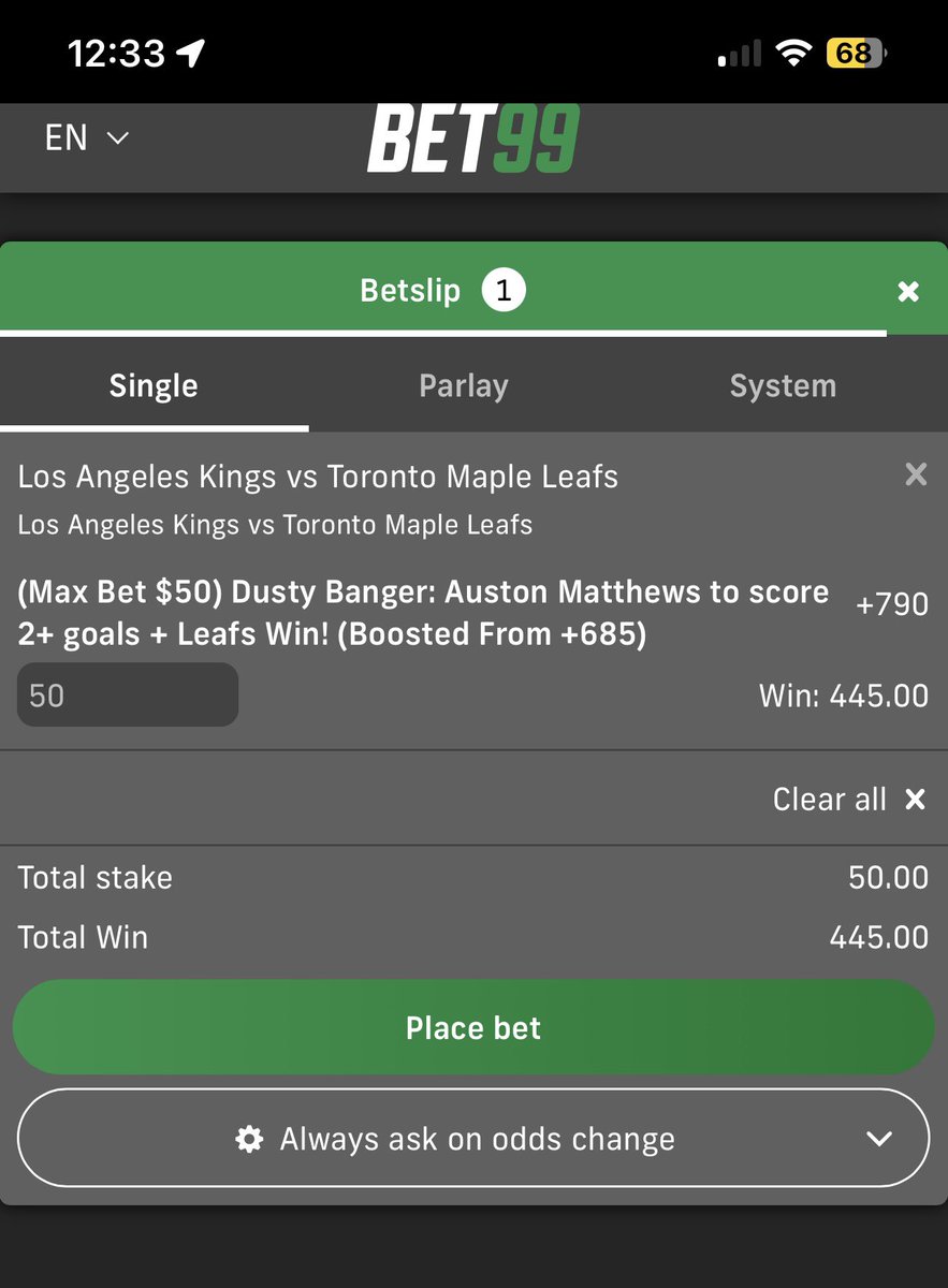 DustyPicks's tweet photo. 🚨🚨 Dusty Banger🚨🚨

She’s juicy baby!!!!!!

AM34 to score 2 goals + #LeafsForever Win = +790!!!!!!!

Are you trusting the dust tonight ???

Sign up @ https://t.co/gyj8o0eaNf sign up code staydusty 

And join us tonight!!!

#GamblingTwitter 
#NHL 
#Hockey 
@Bet99Sportsbook https://t.co/k9s4qT05Op