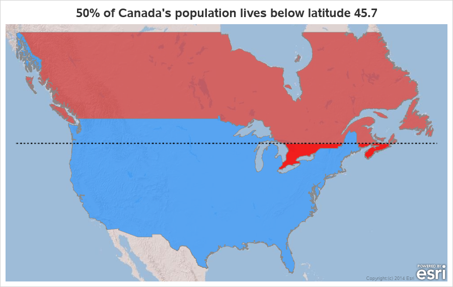 map of the day: 50% of canadians live below this line