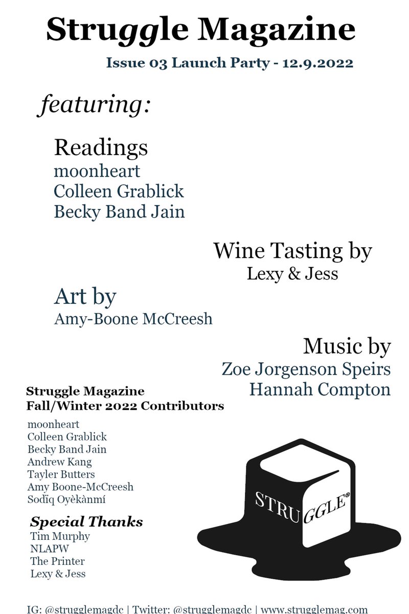 Super excited to see our 3rd issue in your hands tomorrow! Get your tickets here to be the first ones to read it: eventbrite.com/e/struggle-mag…