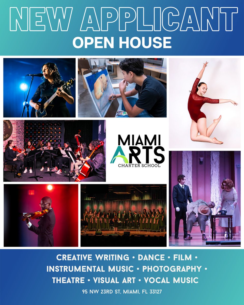 MiamiartschartW's tweet photo. Join us for MAC's New Applicant Open House on December 13th, 2022 @ 6pm. This event is for New Applicants and parents only. Miami Arts Charter School is a center of artistic and academic excellence. MAC is where students grades 6 - 12  Dare to Dream! https://t.co/fQCp6uYHR0
