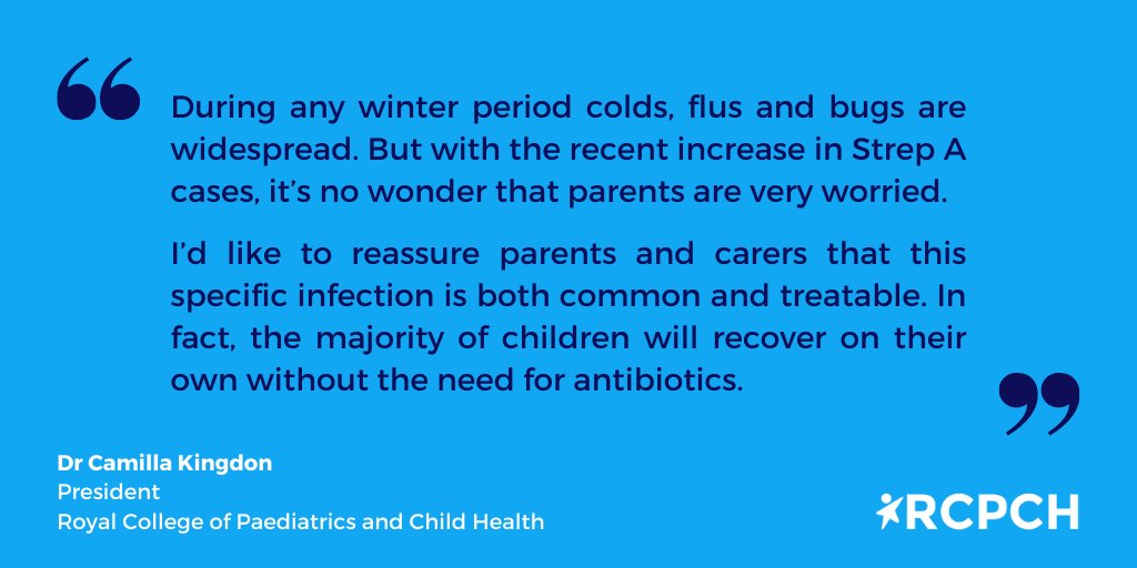 RCPCH (@rcpchtweets) on Twitter photo Together with <a href="/RCollEM/">Royal College of Emergency Medicine</a> and <a href="/rcgp/">Royal College of General Practitioners</a> we are issuing advice on #StrepA for worried parents and carers, and clinical guidance for healthcare professionals working during a very tough winter.
Read our full statement and advice here: rcpch.ac.uk/news-events/ne… Together with <a href="/RCollEM/">Royal College of Emergency Medicine</a> and <a href="/rcgp/">Royal College of General Practitioners</a> we are issuing advice on #StrepA for worried parents and carers, and clinical guidance for healthcare professionals working during a very tough winter.
Read our full statement and advice here: rcpch.ac.uk/news-events/ne…