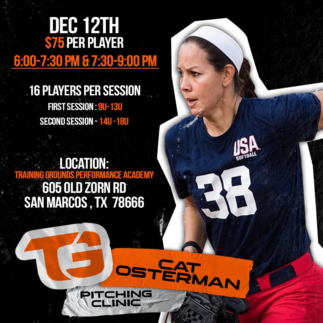 Training Grounds Performance Academy (@tgp_academy) on Twitter photo Sign up today for <a href="/catosterman/">Cat Osterman OLY</a> pitching clinic! Limited spots available!
🔗 tms.ezfacility.com/OnlineRegistra… Sign up today for <a href="/catosterman/">Cat Osterman OLY</a> pitching clinic! Limited spots available!
🔗 tms.ezfacility.com/OnlineRegistra…