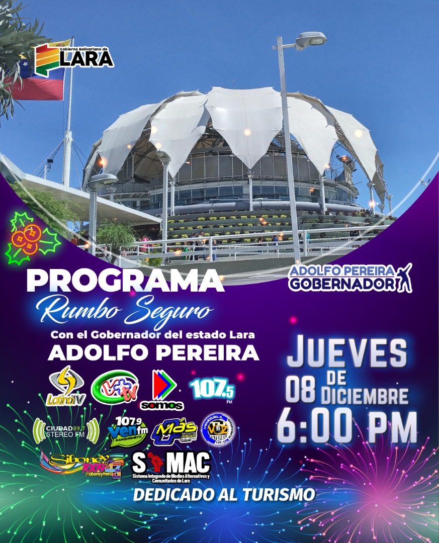 AdolfoP_Oficial's tweet photo. Hoy #8Dic #RumboSeguro dedicado al Turismo, a las 6pm a través de:
📺Latina TV 
📺Somos TV 
📺V+TV 
📻La 107.5 FM 
📻 Ven 107.9 FM 
📻Ciudad Stereo 89.7 FM 
📻Tu Voz Estéreo 107.1 FM 
📻SIMAC 
📻 Siboney 
📻Más Network Carora 
💻 https://t.co/CIhnOl4C2A
¡Ven a Lara! https://t.co/kcD9uHEJCi