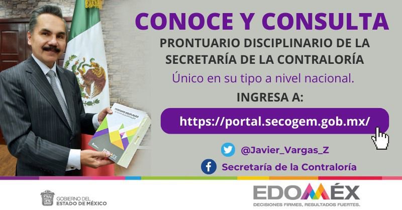 Javier_Vargas_Z's tweet photo. #Entérate Ya está disponible en nuestro sitio web la versión digital del #ProntuarioDisciplinario de la Secretaría de la @ContraloriaGEM. Los invito a que lo conozcan y, sobre todo, que lo consulten.👇 🖥️ https://t.co/FUQPR52Cb2 https://t.co/3ibWQRVPcq