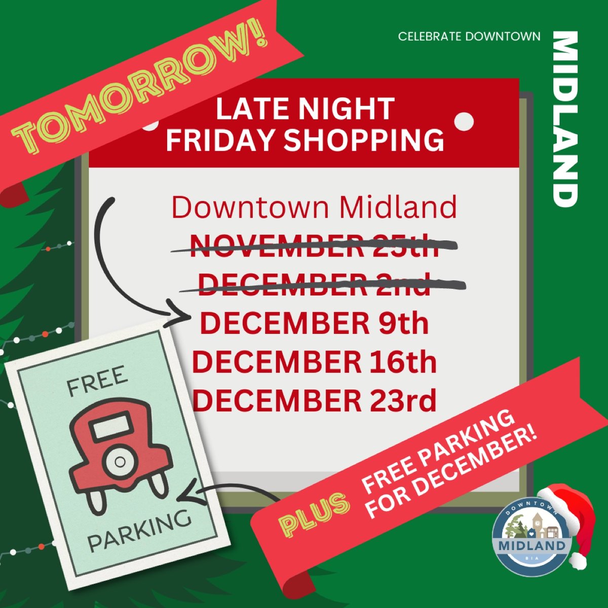 Late Night Shopping continues this Friday! Once again, participating stores will be open later this Friday! 
Find that special something in Downtown Midland!
Plus, FREE PARKING! 🚗🎁🎄&lt;br... more at shoplocal.ly/46vn3