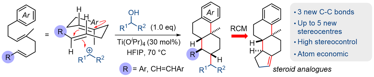 DonohoeGroup's tweet photo. Our newest paper can be found in @ChemEurJ, showcasing the use of alcohols as initiators in highly selective polyene cyclisation cascades
The generation of up to 5 stereogenic centres in 1 step offers a powerful approach to steriod-analogues Congrats Dana!
https://t.co/s3LWW5IqWJ https://t.co/lfa16EOtCY