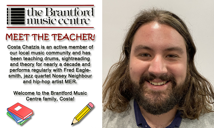 Meet Costa Chatzis, one of our new drum/percussion instructors! Give us a call at 519-752-3797 or e-mail lessons@brantfordmusic.com if you are looking for #musiclessons and to learn how to keep a beat! 🎶 #brantford #brantcounty #downtownbrantford #shoplocal