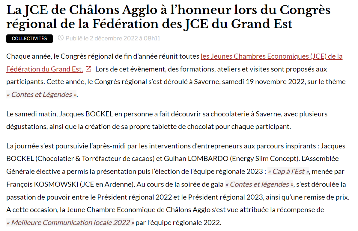 La JCE de Châlons AGGLO à l'honneur une nouvelle fois, merci à <a href="/matotbraine/">Matot Braine</a> 

#jci #jcef #jcefedegrandest #jcechalonsagglo #jcechalons #citoyenneté #actions #chalonsenchampagne #chalonsagglo