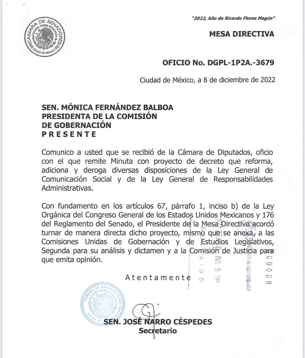 monicaferbal's tweet photo. 1-2 📄 Recibimos en la Comisión de Gobernación, que me honro en presidir, el Turno Directo de las minutas de @MX_Diputados relativas a la #ReformaElectoral.
 Ambas minutas se turnaron a las Comisiones Unidas de Gobernación y de Estudios Legislativos Segunda… https://t.co/DBd6MNGdg2