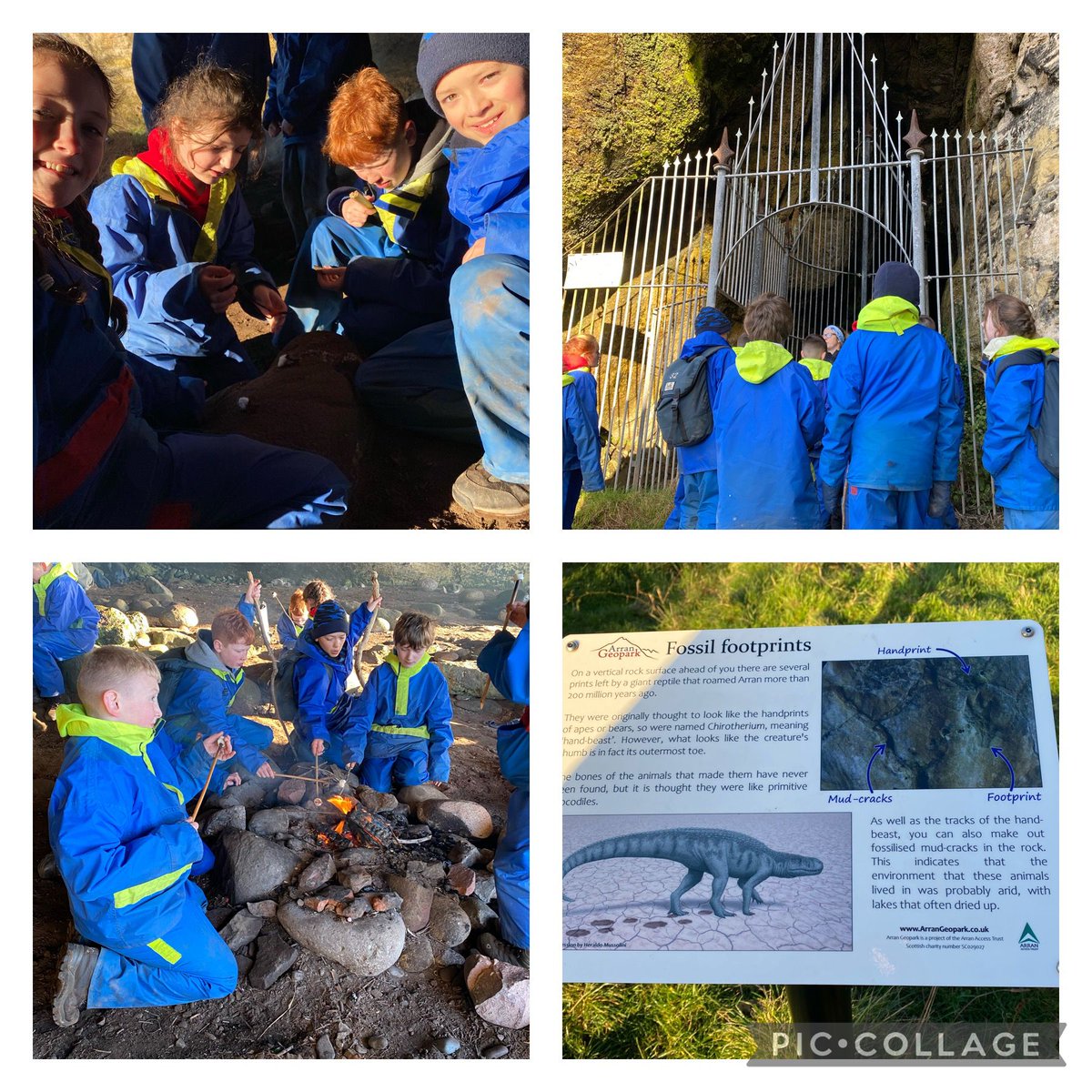 glencairn_ps's tweet photo. Blue Crew π΅ walked along the icy Blackwater Foot beach to the Kings Cave today. We checked out the fossilised dino foot print on the way. A beautiful βοΈ last day on Arran π #almosthometime #lastadventures https://t.co/Z1YsaKkNes