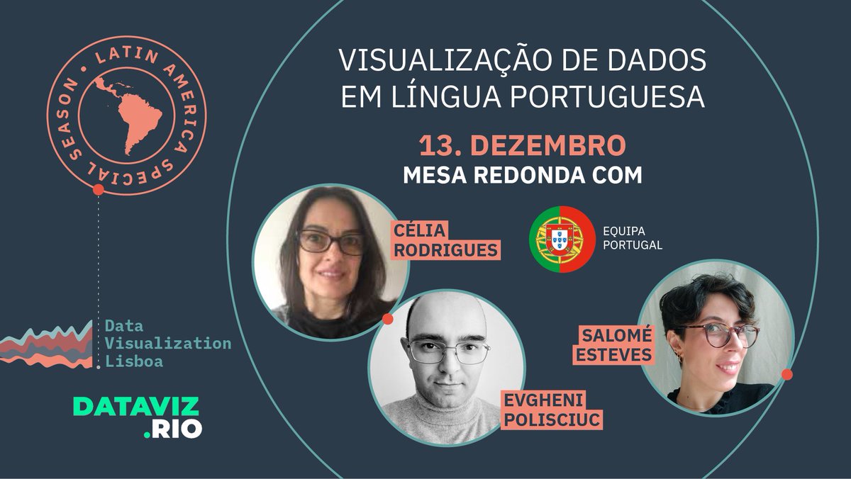 Já faltam poucos dias para a mesa redonda que vai fechar o Especial América Latina do Data Visualization Lisboa! Adiciona já ao calendário para não deixares passar: meetup.com/pt-BR/data-vis…