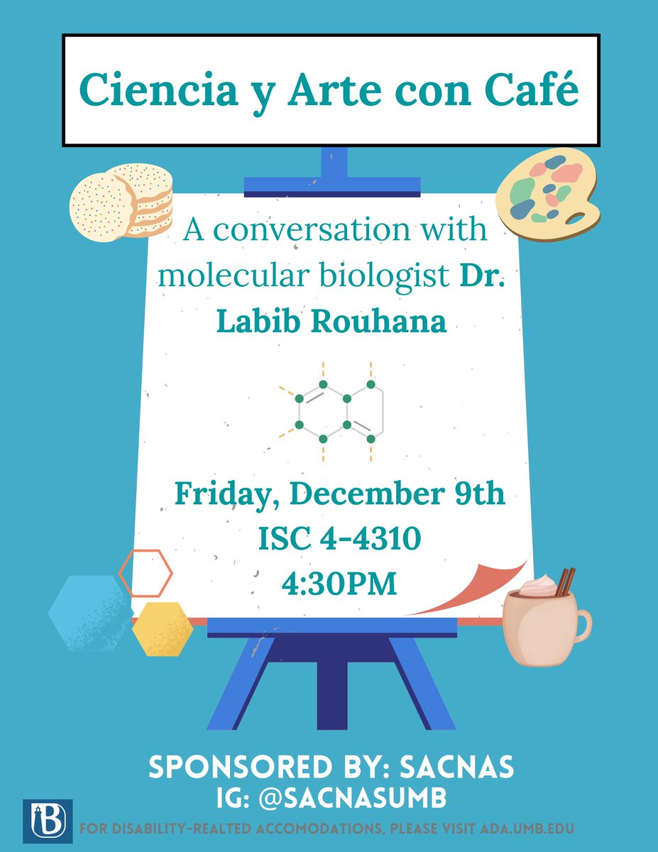 UMBSACNAS's tweet photo. This Friday we are hosting Ciencia y Arte con Cafe! Join us for our first SACNAS chapter event in the ISC! https://t.co/TJEEyS7O9I