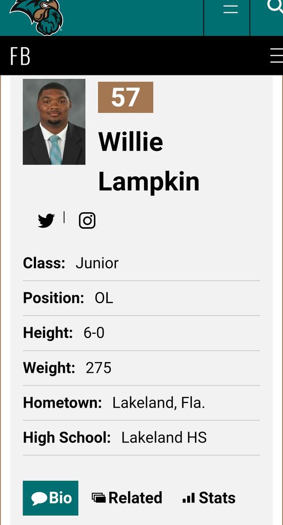 Coastal Carolina OL Willie Lampkin has entered the transfer portal. Lamkin earned 2022 All-Sun Belt First Team &amp; 2021 All-Sun Belt Second Team honors.
<a href="/will_hitstick52/">Willie L</a>

n.rivals.com/transfer_track…