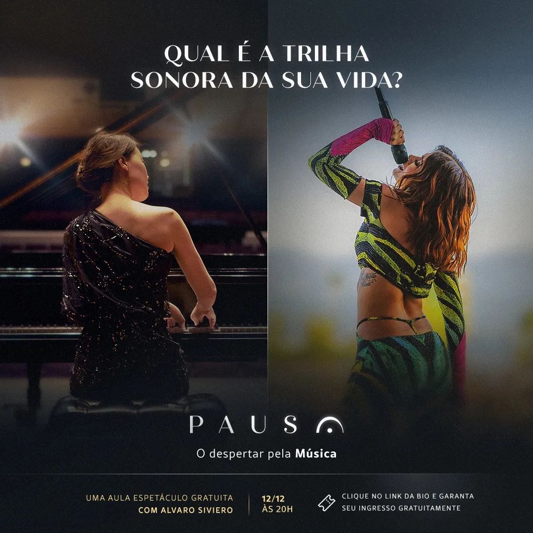 A música toca diretamente na alma e afeta muito nossa personalidade, te enfraquecendo ou te tornando mais forte.

No dia 12/12, às 20h, você vai descobrir como fazer parte daqueles que sabem como escolher, reconhecer e apreciar a boa Música.

alvarosiviero.com.br/pausa