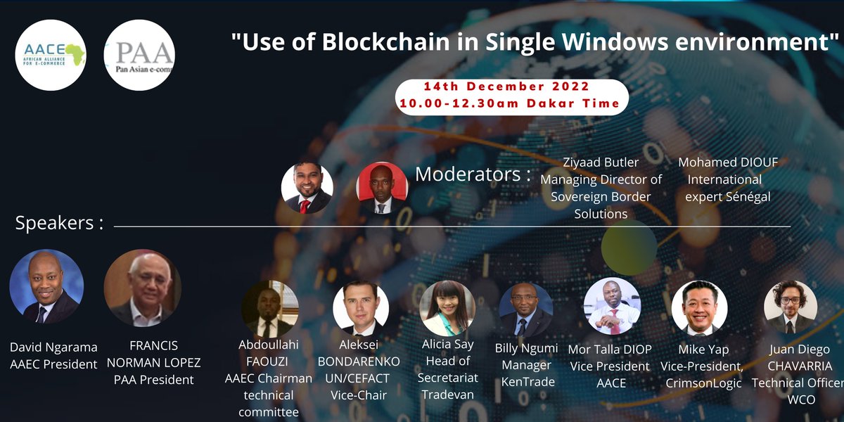 AfricanAllianc4's tweet photo. African Alliance for Electronic Commerce (AAEC) will organize in partnership with Pan Asian e-Commerce Alliance (PAA) a webinar on the use of blockchain in single windows environment . International institutions  and experts with good knowledge of the subject will be also invited https://t.co/tfBWPcmhfp
