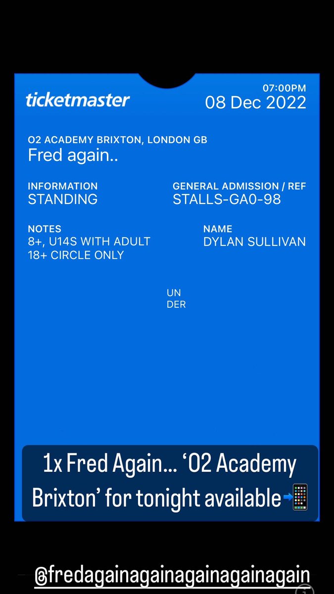 Dylan_Sullivan8's tweet photo. Last Minute 1x Ticket for Fred Again… ‘O2 Brixton Academy’ @fredagainagain1 @O2AcademyBrix #fredagain #o2academy #gig Unable to go due to family reasons. Please DM me ASAP https://t.co/mczeuNUggu