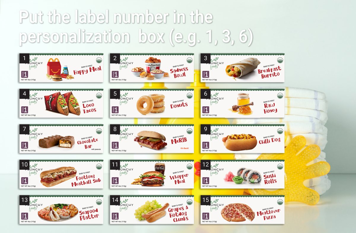 pickupwinelabel's tweet photo. Made some fake baby food labels. Which number is your favorite?

https://t.co/C5l1dWKnTB

#babyfood #babyfoodideas #babyfoodrecipes #babyfoods #fakefood #funnyfood #EtsySeller #etsyshop https://t.co/8oluODiEns