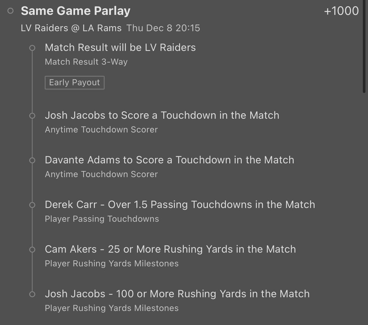 bettors_picks's tweet photo. TNF tonight boys !! Here’s our slip, riding the jacobs/adams duo with a red hot raiders ! https://t.co/YssvHHu196
